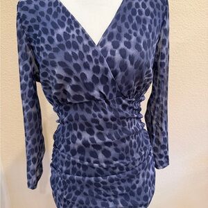 INC Blue Leopard Print Women's Top Size XL